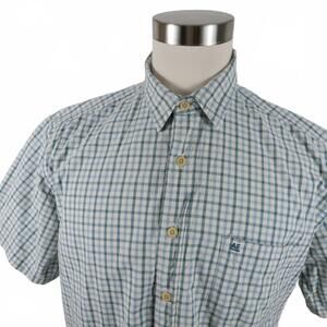 American Eagle Mens Button Up Blue Plaid Short Sleeve Shirt L Vintage